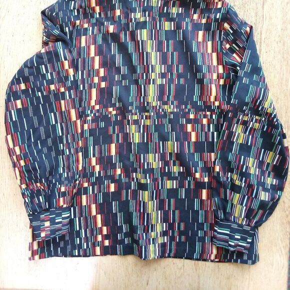 Vintage 70s Lady Arrow Bar Code Geometric Polyester Disco Shirt - Picture 6 of 6